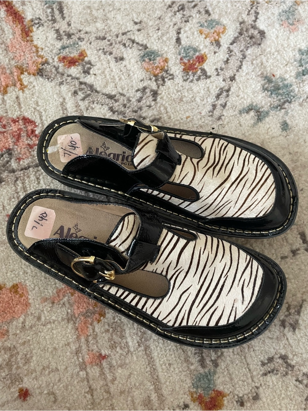 Alegria Black & White Zebra-Print Clog Mules
